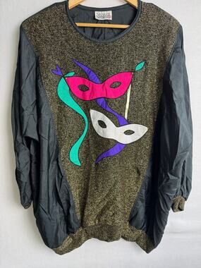 Shaker Sport Womens 80s Mardi Gra Long Sleeve Top 2X